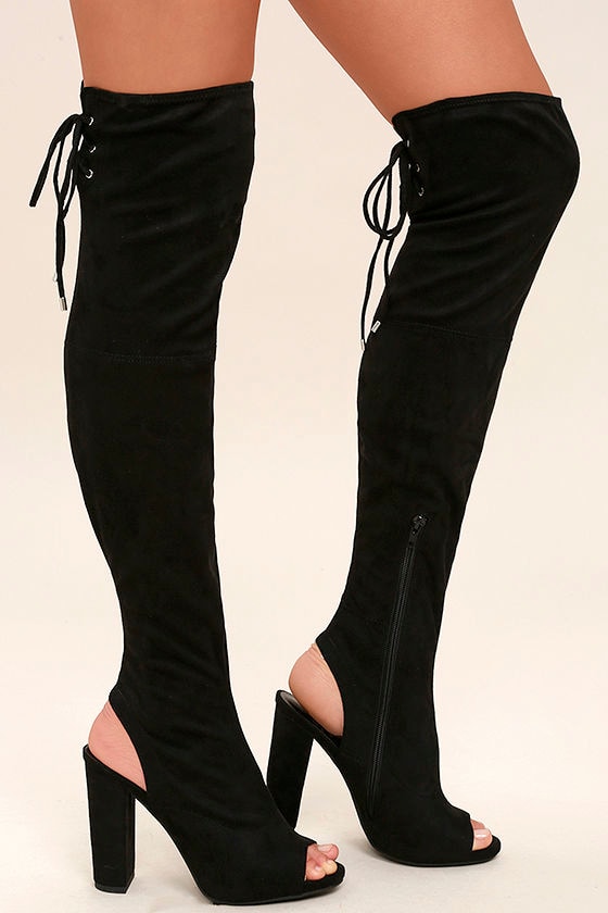 open toe boots knee high