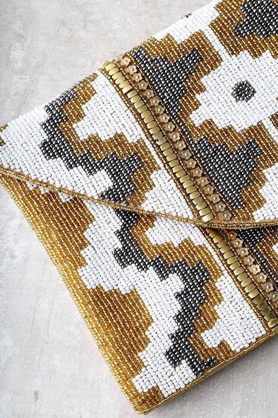 Pretty Gold Clutch Beaded Clutch Envelope Clutch 46.00