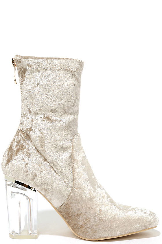 Trendy Grey MidCalf Boots Velvet MidCalf Boots Lucite Heel