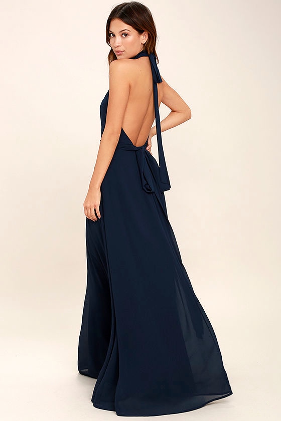 Vienna Backless Maxi Dress (Navy)