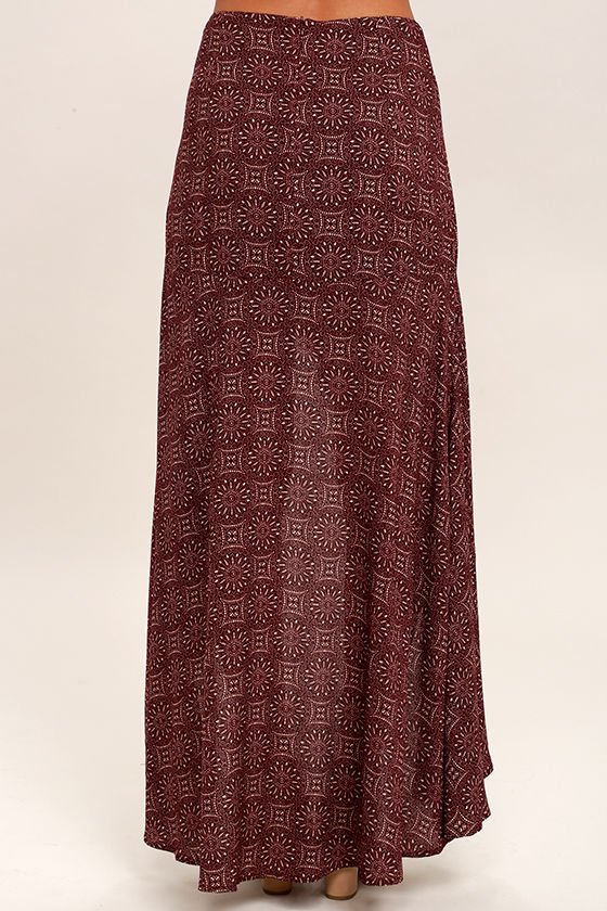 Lovely Burgundy Print Skirt - High-Low Skirt - Print Skirt - $54.00