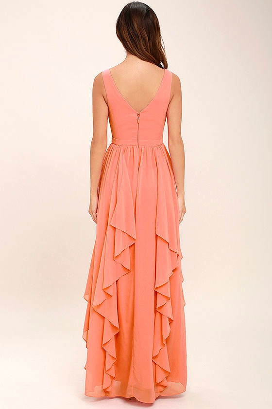 Lovely Coral Pink Dress Maxi Dress Bridesmaid Dress 92.00