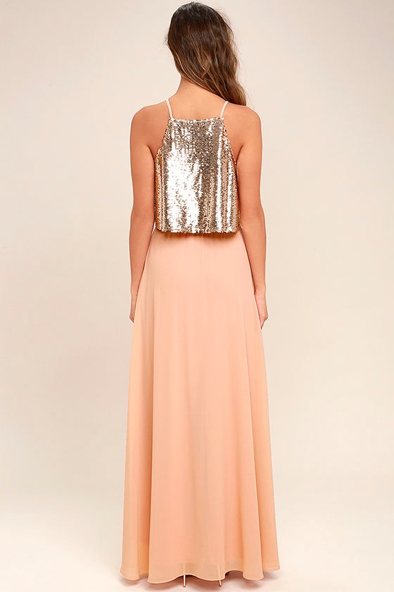 sequin two piece gown