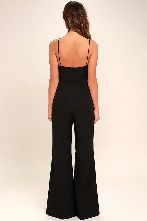 Chic Black Jumpsuit - Asymmetrical Jumpsuit - Wide-Leg Jumpsuit - $62.00