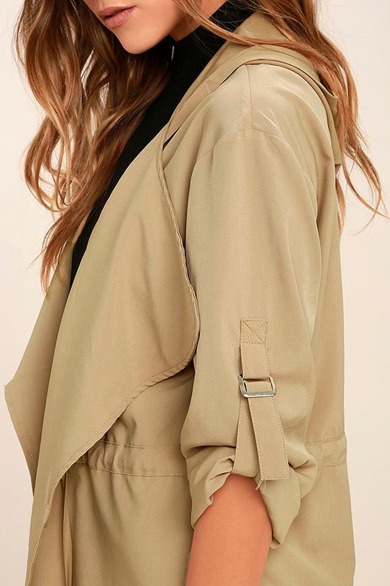 Chic Khaki Jacket Lightweight Jacket Hooded Jacket 71.00