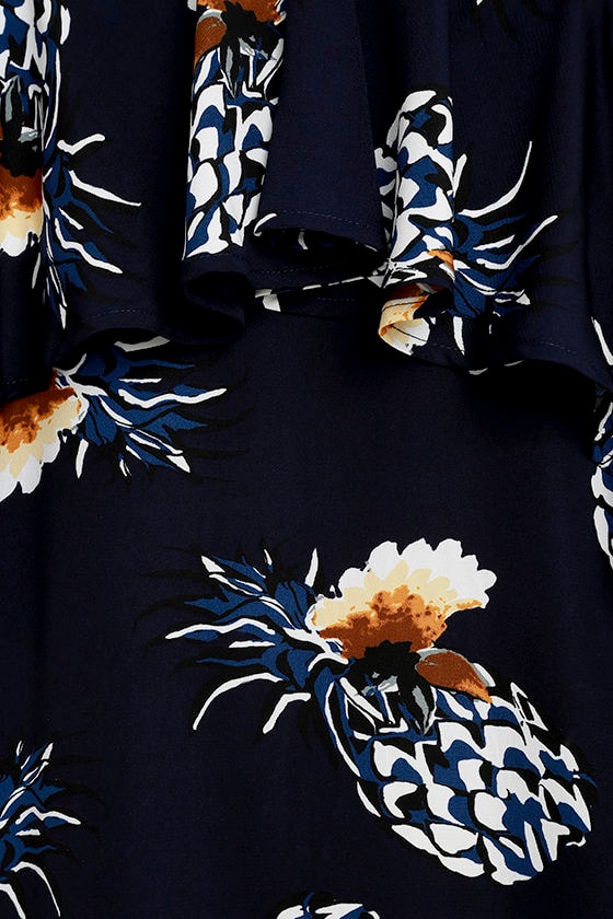 Fun Blue Print Dress - Off-the-Shoulder Dress - Pineapple Print Dress ...