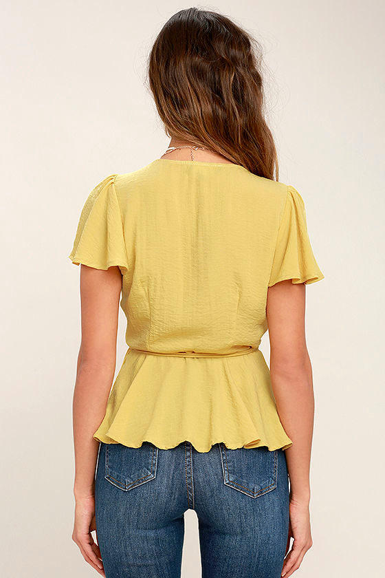 Lovely Yellow Top Wrap Top Short Sleeve Top Blouse 44.00