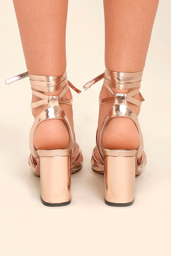 tie up rose gold heels