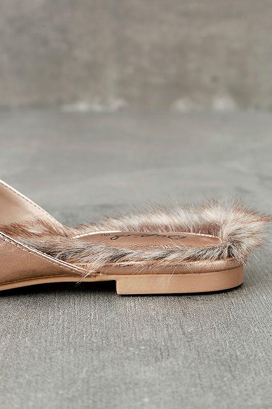 Chic Rose Gold Loafer Slides Faux Fur Loafers SlipOn Loafers 22.00