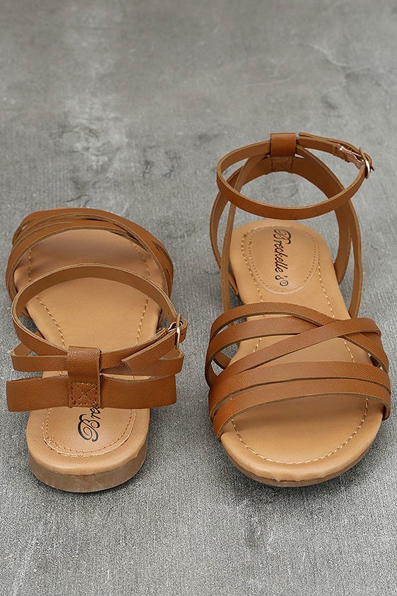 tan flat ankle strap sandals