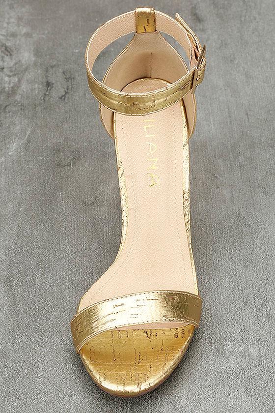 Fun Gold Ankle Strap Heels Metallic Heels Gold Cork Heels 33.00