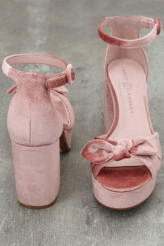 pink velvet platform heels