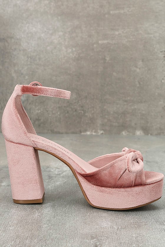 pink velvet platform heels