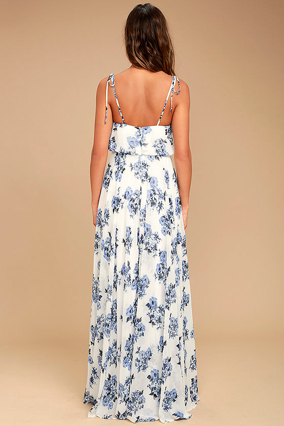 Stunning Blue and White Maxi Dress - Floral Print Maxi Dress - Print ...