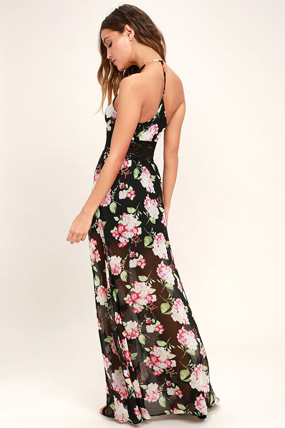 Lovely Black Dress - Floral Print Dress - Maxi Dress - $59.00