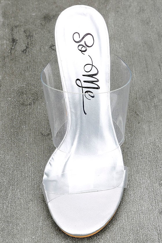 silver high heel mules