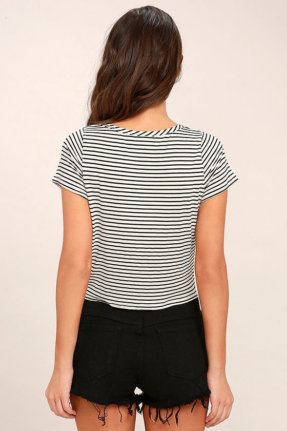 Cool Black and White Striped Top Crop Top TieFront Top Knotted Top 29.00
