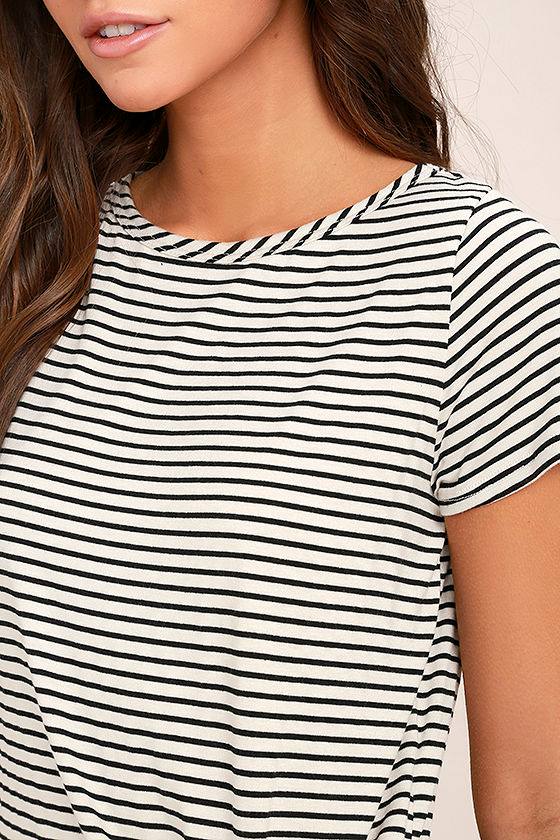 Cool Black and White Striped Top Crop Top TieFront Top Knotted