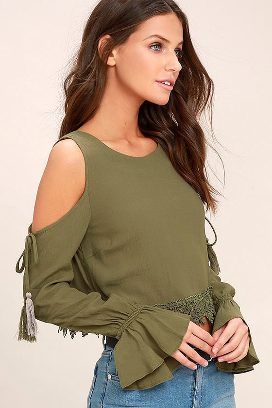 olive green halter crop top