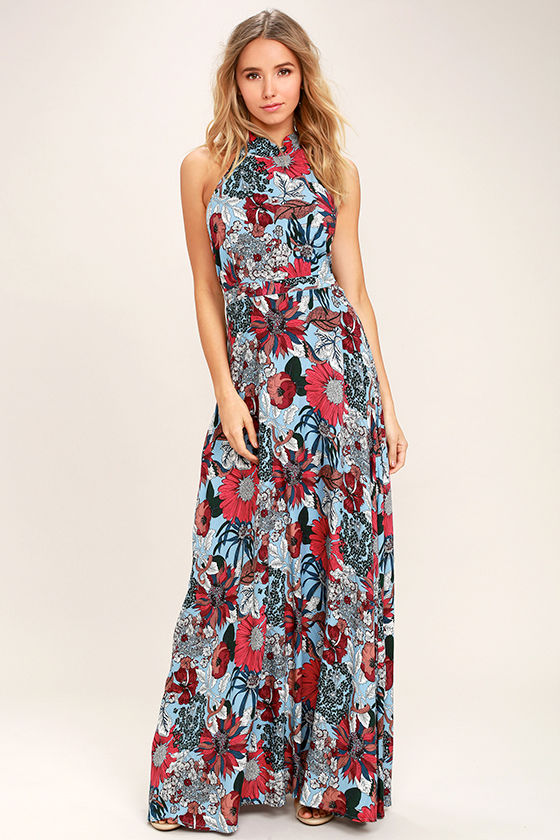 Lovely Light Blue Dress - Floral Print Dress - Maxi Dress - $58.00