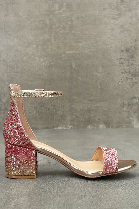Cute Blush Glitter Heels Pink Glitter Heels Ankle Strap Heels 29.00
