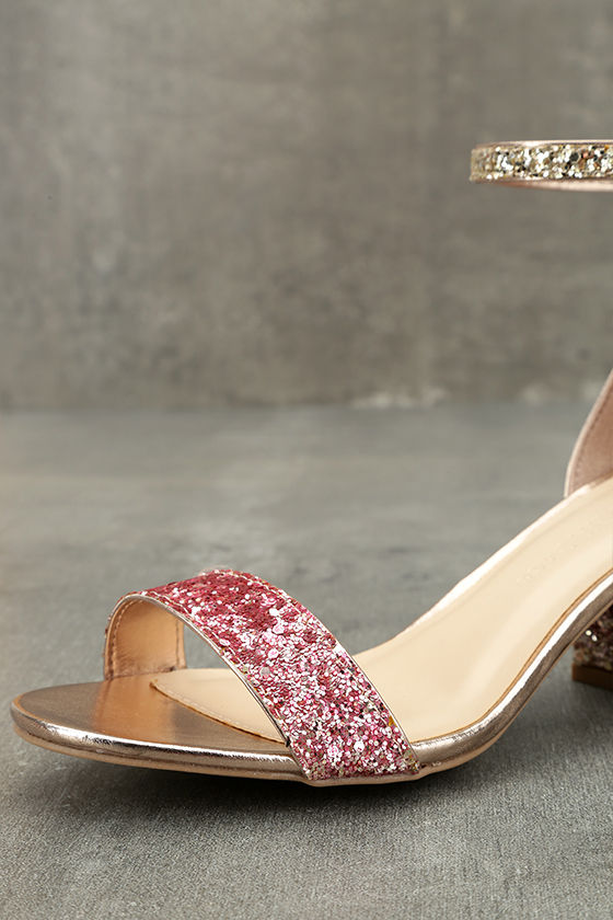 Cute Blush Glitter Heels Pink Glitter Heels Ankle Strap Heels 29.00