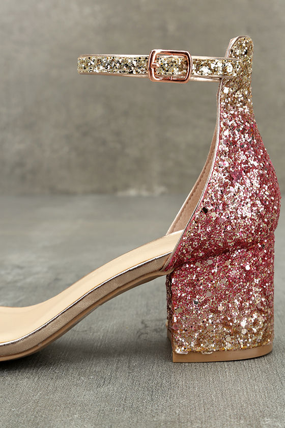 Cute Blush Glitter Heels Pink Glitter Heels Ankle Strap Heels 29.00