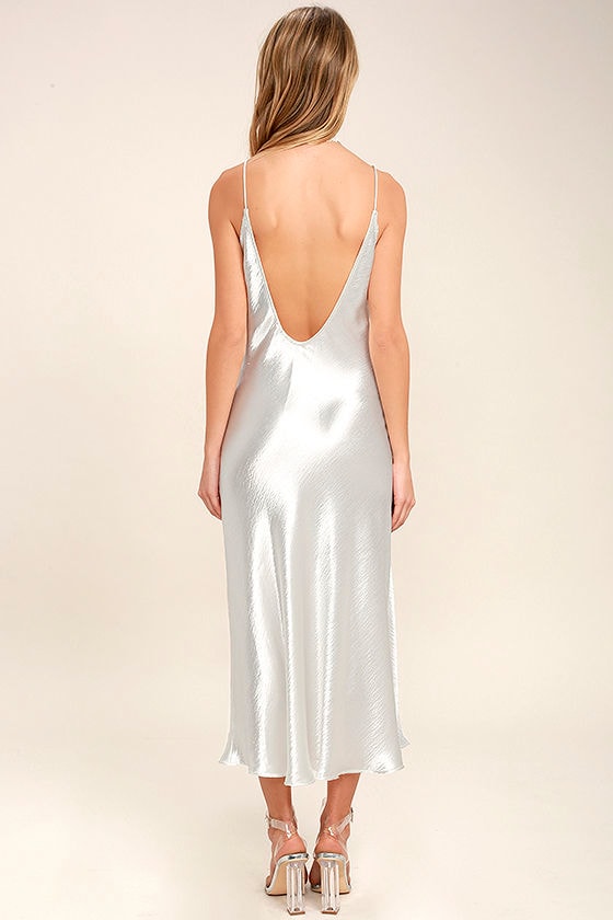 Lovely White Dress - Midi Dress - Slip Dress - Satin Slip Dress