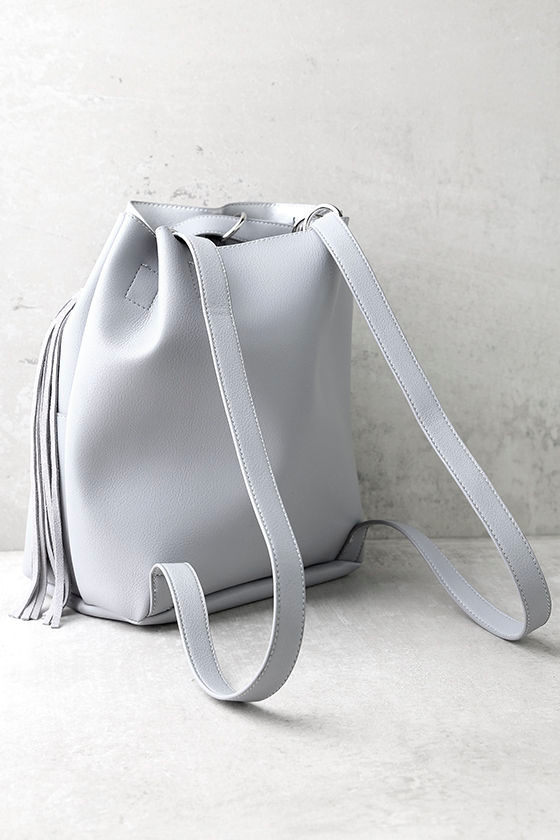 Cool Grey Backpack Faux Leather Backpack Bucket Bag Backpack 47.00