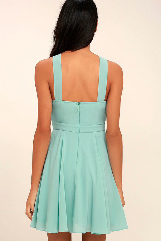Lovely Turquoise Dress Halter Dress Skater Dress Bridesmaid Dress