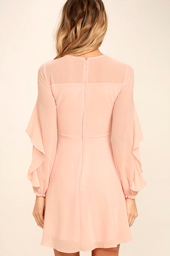 Lovely Blush Pink Dress Long Sleeve Dress Skater Dress 62.00