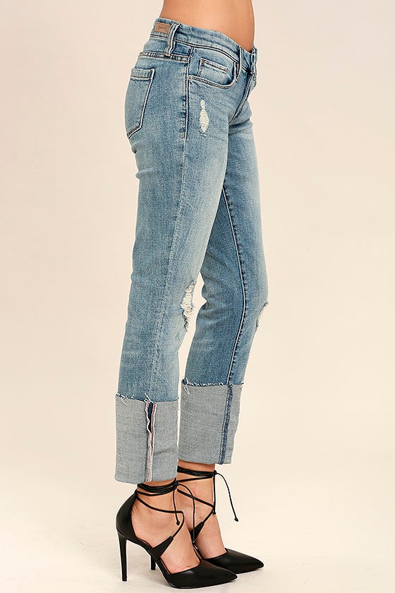 Blank NYC Deep Cuff Straight Medium Wash Jeans Distressed Jeans