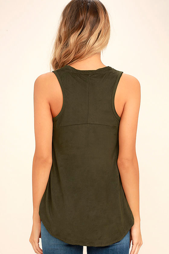 Chic Olive Green Top Vegan Suede top Tank Top 39.00