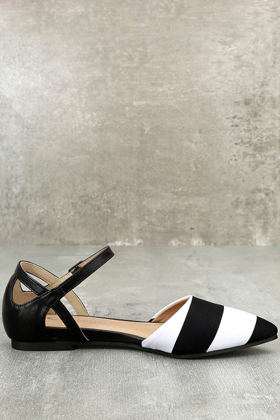 black and white ankle strap flats