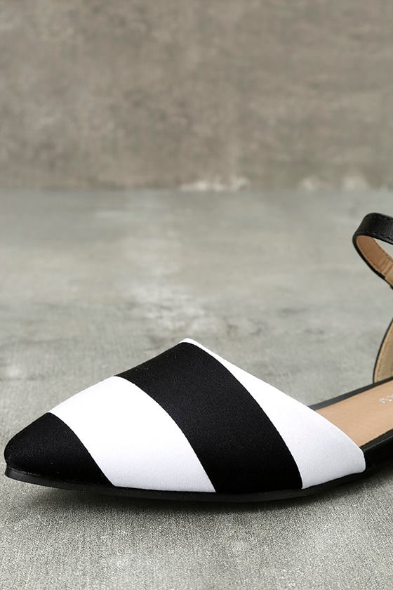 black and white ankle strap flats