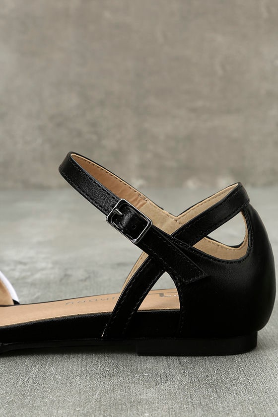 black and white ankle strap flats
