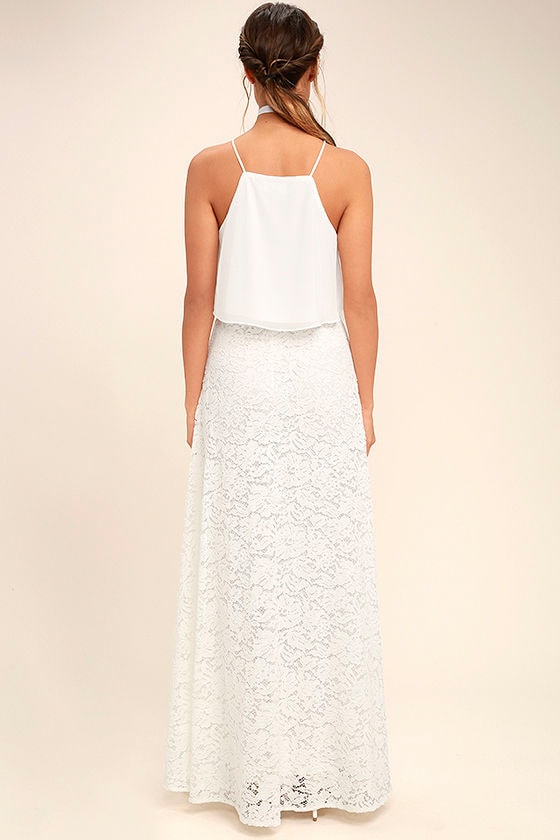 Stunning White Two-Piece Dress - Lace Two-Piece Dress - Two-Piece Maxi ...