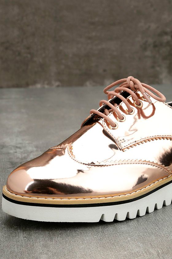 Chic Rose Gold Oxfords Platform Oxfords Platform Sneakers