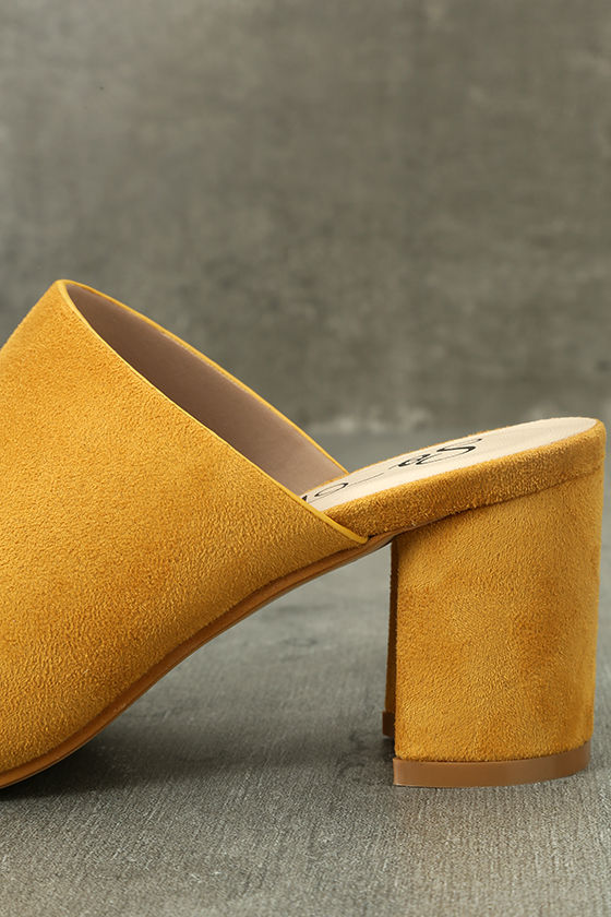Chic Mustard Heels Vegan Suede Mules Yellow Mules PeepToe Mules 36.00