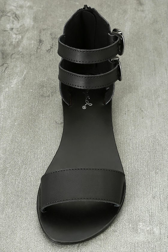 ankle strap black sandals flat
