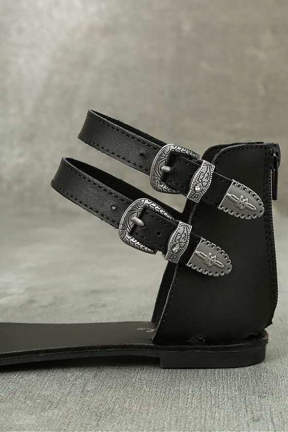 ankle strap black sandals flat