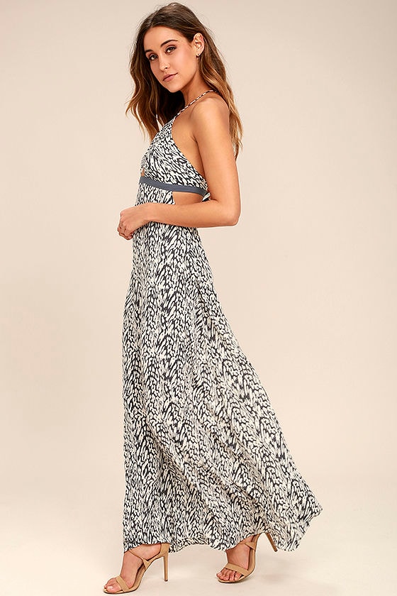 Tavik Kenninton - Grey Print Dress - Halter Dress - Maxi Dress ...