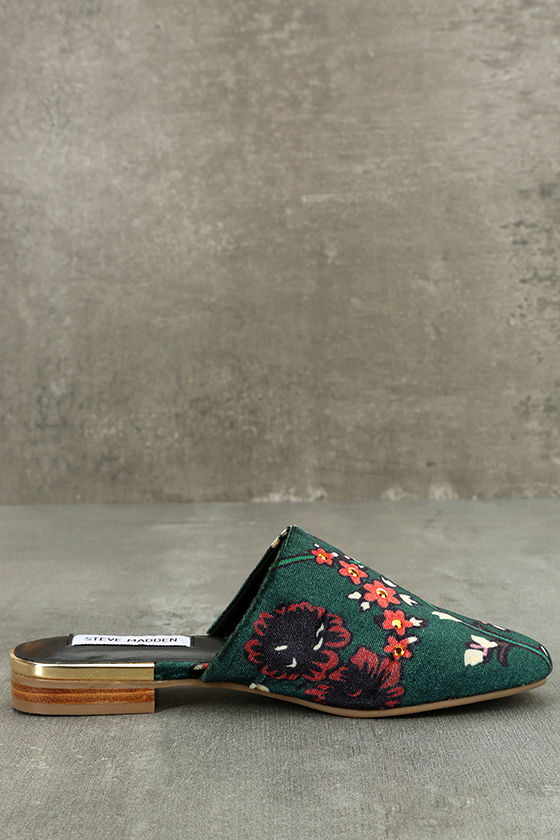 Steve Madden Snapp - Green Velvet Mules - Embroidered Mules - $79.00