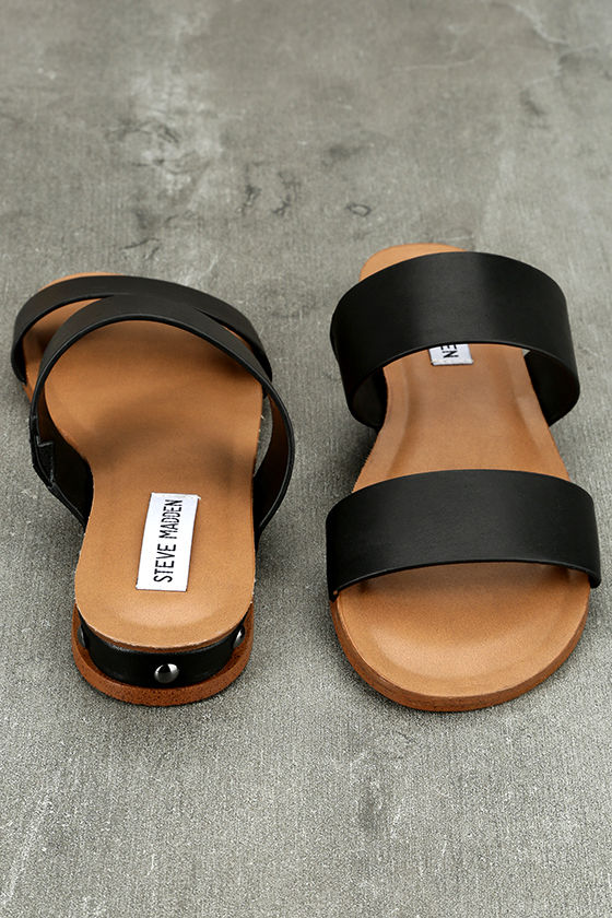 steve madden black slide sandals