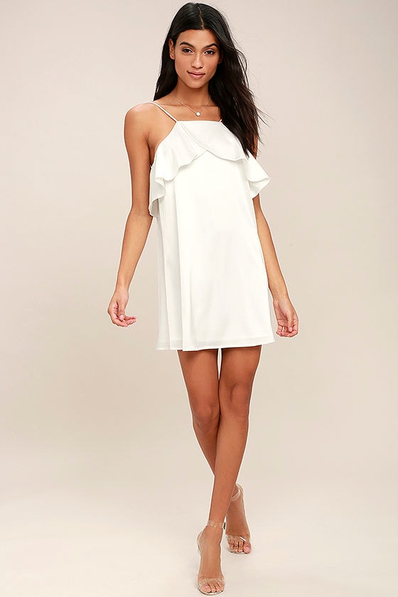 Sexy White Dress - White Satin Dress - Ruffled Dress - Shift Dress - $43.00
