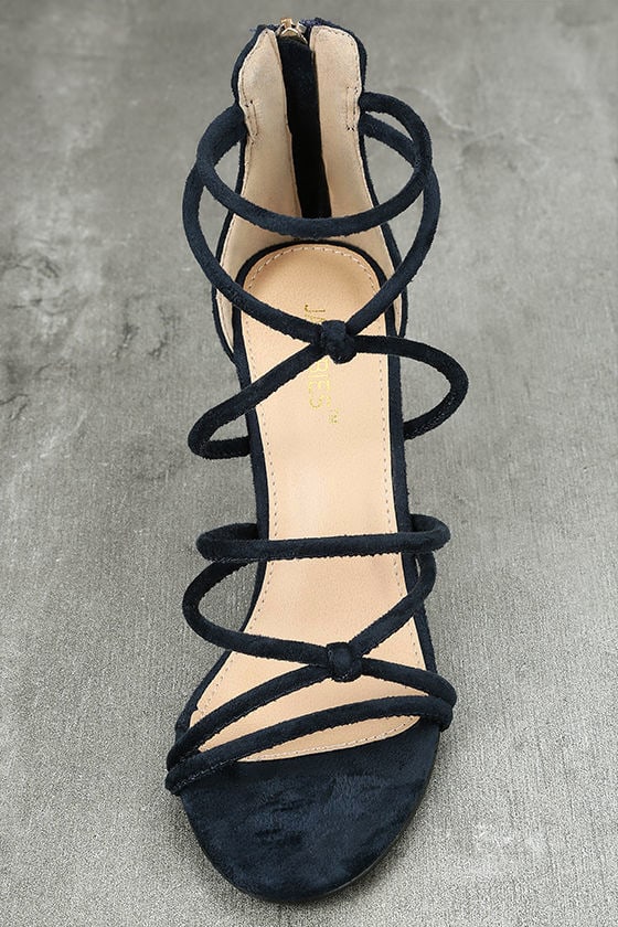 Sexy Navy Heels - Blue Ankle Strap Heels - Vegan Suede Heels - $39.00