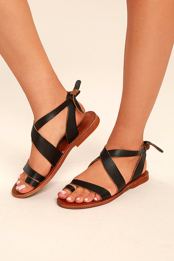 Sbicca Teegan Sandals - Dark Brown Sandals - Leather Flat Sandals - $99.00
