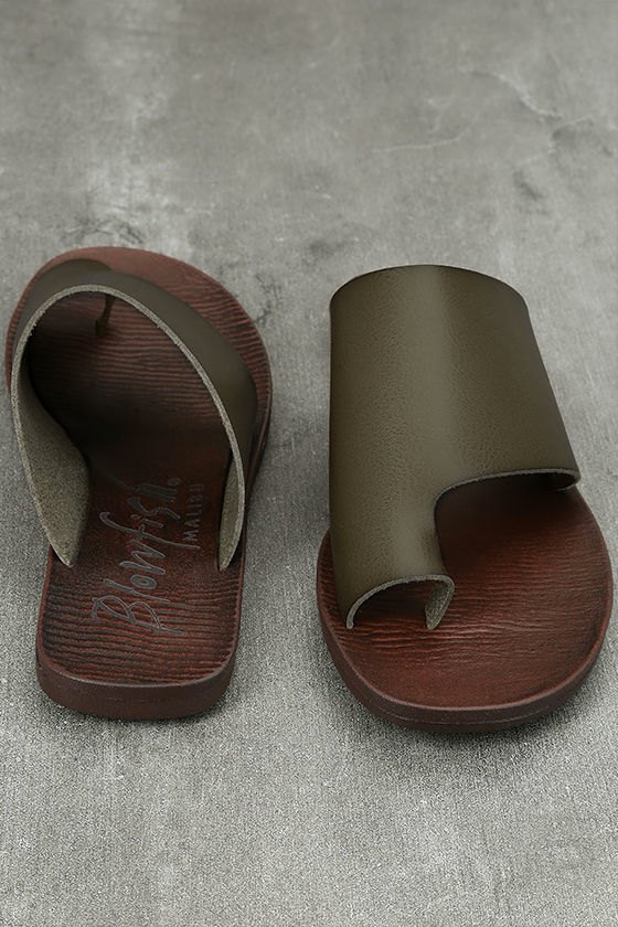 Blowfish Dalla Sandals - Khaki Slide Sandals - Toe Loop Sandals - $42.00
