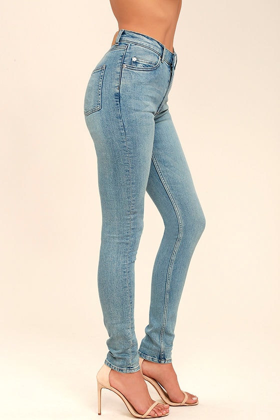 mid blue high waisted skinny jeans
