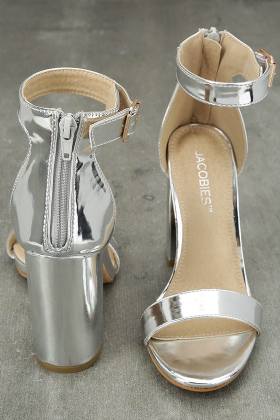 silver shoes with ankle strap